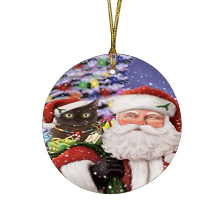 Santa Carrying American Bermese Zibeline Cat and Christmas Presents Round Flat Christmas Ornament RFPOR55832