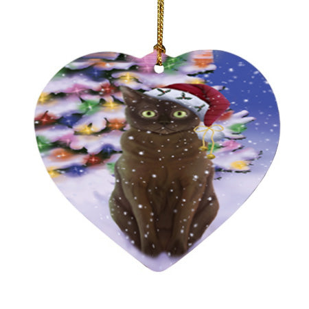 Winterland Wonderland American Bermese Zibeline Cat In Christmas Holiday Scenic Background Heart Christmas Ornament HPOR56032