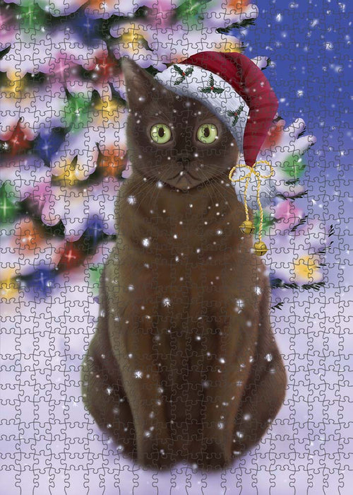 Winterland Wonderland American Bermese Zibeline Cat In Christmas Holiday Scenic Background Puzzle with Photo Tin PUZL90908