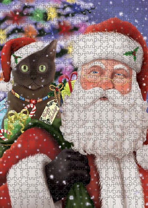 Santa Carrying American Bermese Zibeline Cat and Christmas Presents Puzzle with Photo Tin PUZL90108