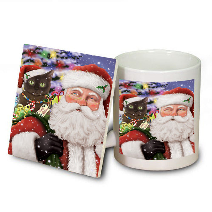 Santa Carrying American Bermese Zibeline Cat and Christmas Presents Mug and Coaster Set MUC55468