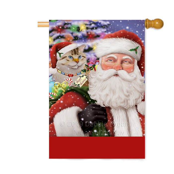 Personalized Santa Carrying American Bobtail Cat and Christmas Presents Custom House Flag FLG-DOTD-A63381