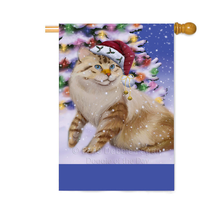 Personalized Winterland Wonderland American Bobtail Cat In Christmas Holiday Scenic Background Custom House Flag FLG-DOTD-A61251