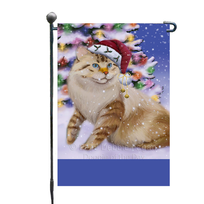 Personalized Winterland Wonderland American Bobtail Cat In Christmas Holiday Scenic Background Custom Garden Flags GFLG-DOTD-A61195