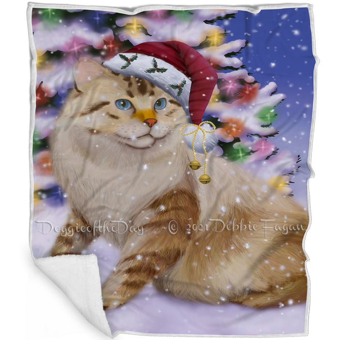 Winterland Wonderland American Bobtail Cat In Christmas Holiday Scenic Background Blanket BLNKT120513
