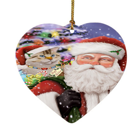 Santa Carrying American Bobtail Cat and Christmas Presents Heart Christmas Ornament HPOR55833