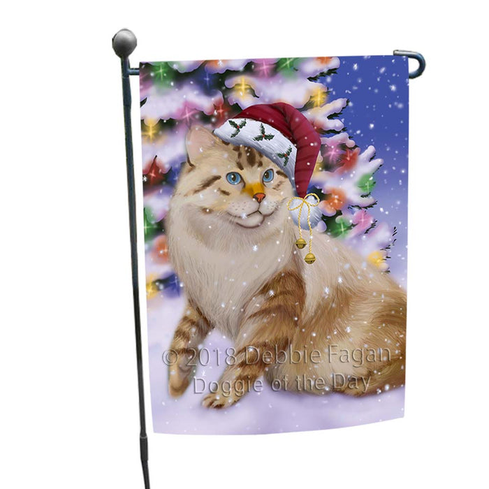Winterland Wonderland American Bobtail Cat In Christmas Holiday Scenic Background Garden Flag GFLG55970