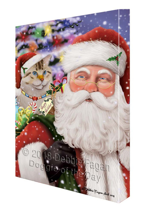 Santa Carrying American Bobtail Cat and Christmas Presents Canvas Print Wall Art Décor CVS119222