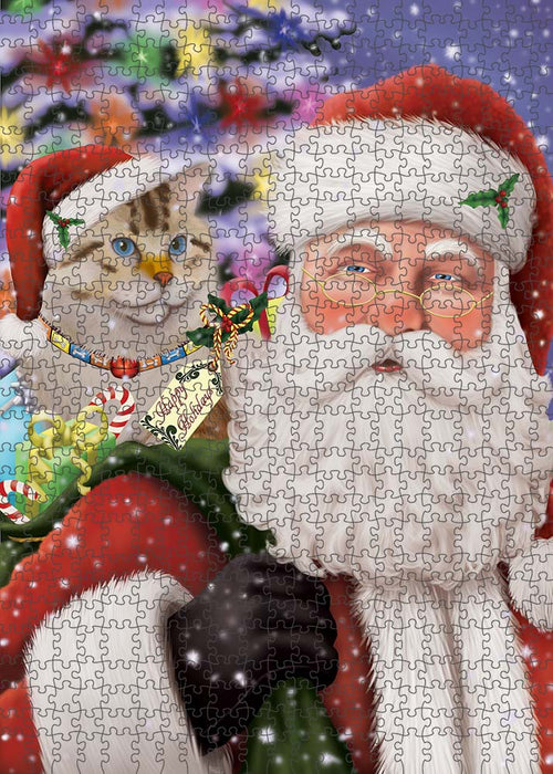 Santa Carrying American Bobtail Cat and Christmas Presents Puzzle with Photo Tin PUZL90112