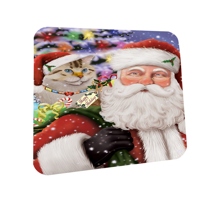 Santa Carrying American Bobtail Cat and Christmas Presents Coasters Set of 4 CST55435