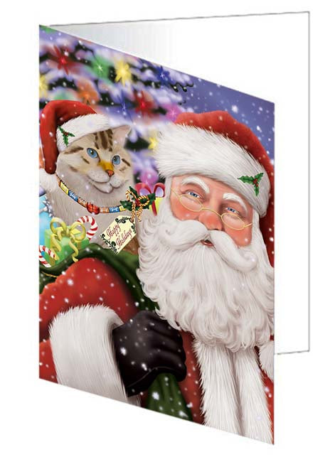 Santa Carrying American Bobtail Cat and Christmas Presents Handmade Artwork Assorted Pets Greeting Cards and Note Cards with Envelopes for All Occasions and Holiday Seasons GCD70946