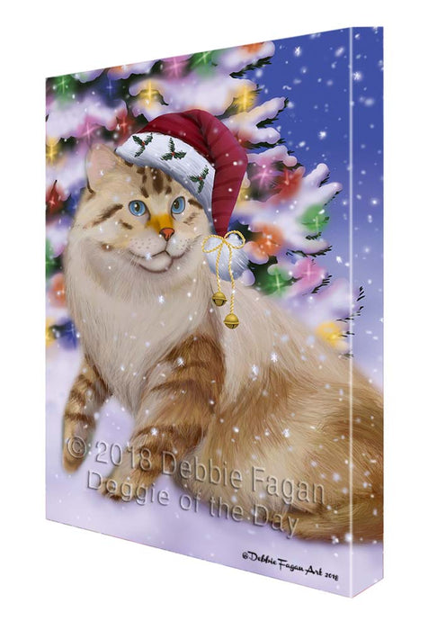 Winterland Wonderland American Bobtail Cat In Christmas Holiday Scenic Background Canvas Print Wall Art Décor CVS121022