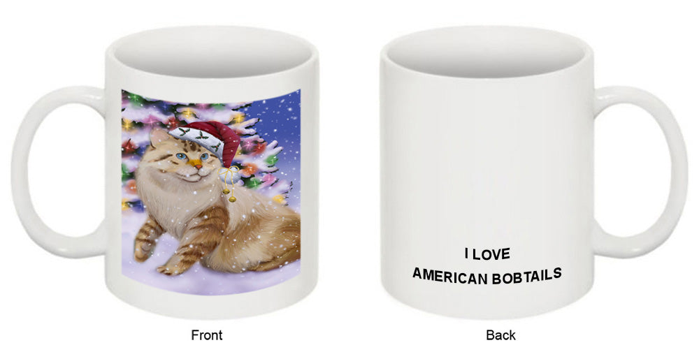 Winterland Wonderland American Bobtail Cat In Christmas Holiday Scenic Background Coffee Mug MUG51075