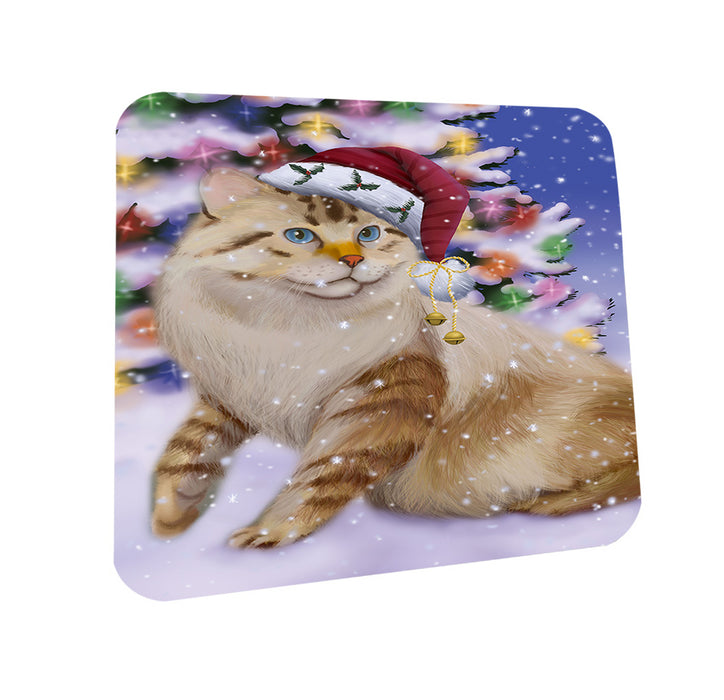 Winterland Wonderland American Bobtail Cat In Christmas Holiday Scenic Background Coasters Set of 4 CST55635