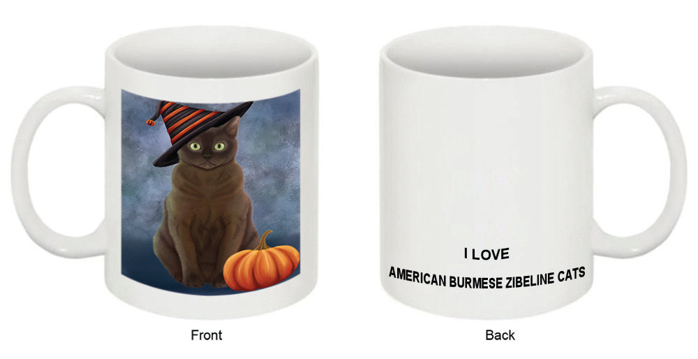 Happy Halloween American Burmese Zibeline Cat Wearing Witch Hat with Pumpkin Coffee Mug MUG50250