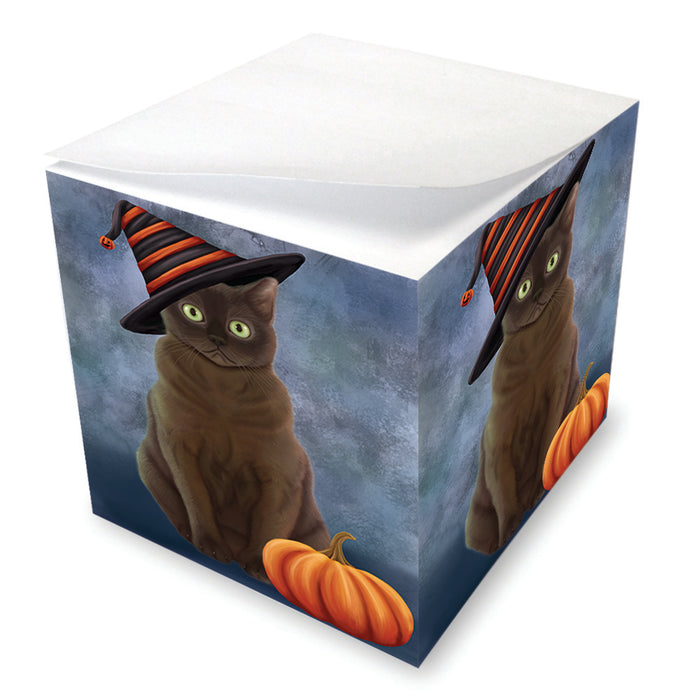 Happy Halloween American Burmese Zibeline Cat Wearing Witch Hat with Pumpkin Note Cube NOC56498