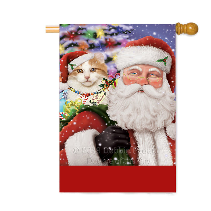 Personalized Santa Carrying American Curl Cat and Christmas Presents Custom House Flag FLG-DOTD-A63382