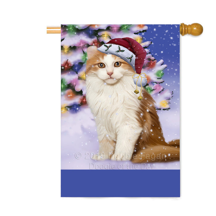 Personalized Winterland Wonderland American Curl Cat In Christmas Holiday Scenic Background Custom House Flag FLG-DOTD-A61252