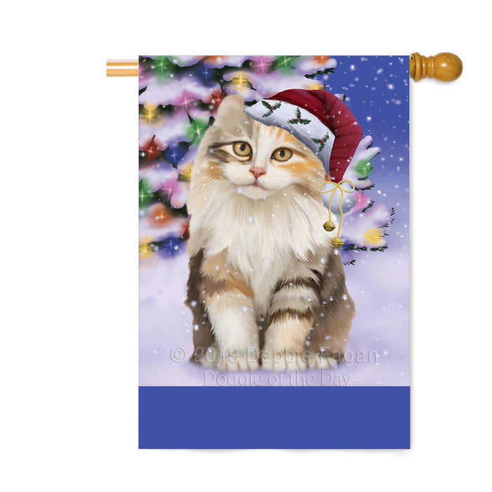 Personalized Winterland Wonderland American Curl Cat In Christmas Holiday Scenic Background Custom House Flag FLG-DOTD-A61253