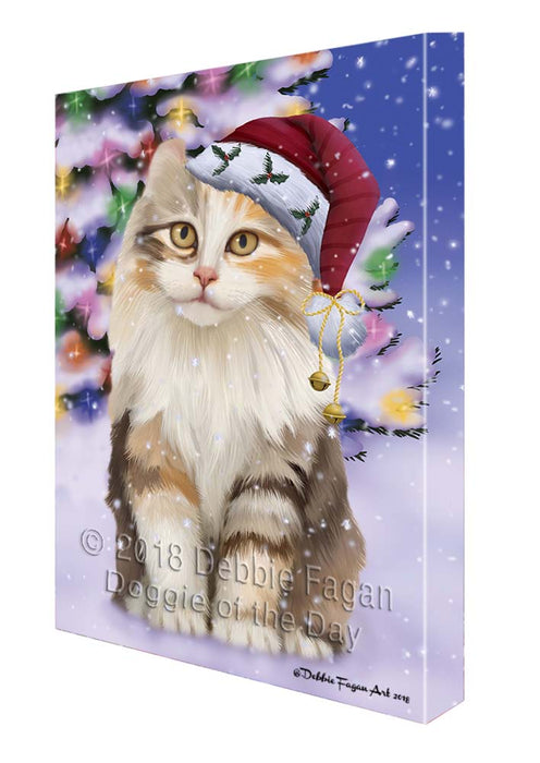 Winterland Wonderland American Curl Cat In Christmas Holiday Scenic Background Canvas Print Wall Art Décor CVS121031