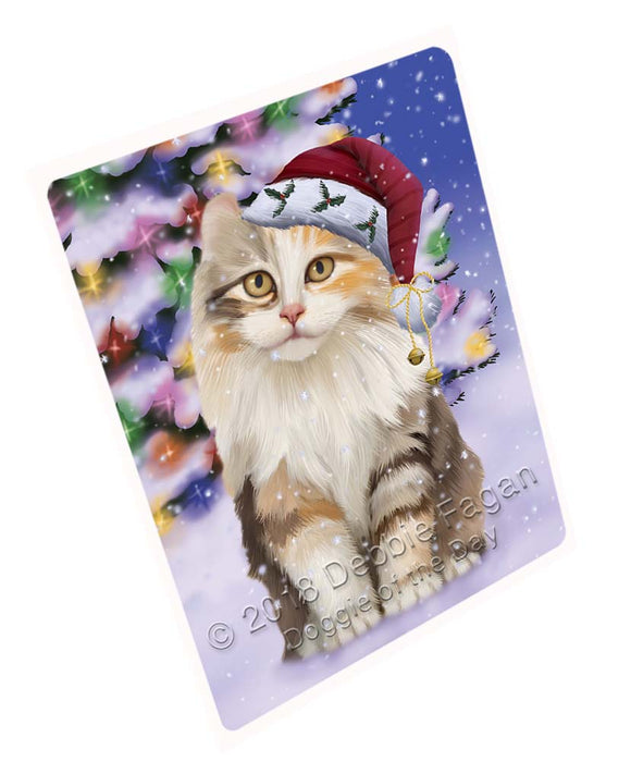 Winterland Wonderland American Curl Cat In Christmas Holiday Scenic Background Magnet MAG72171 (Small 5.5" x 4.25")