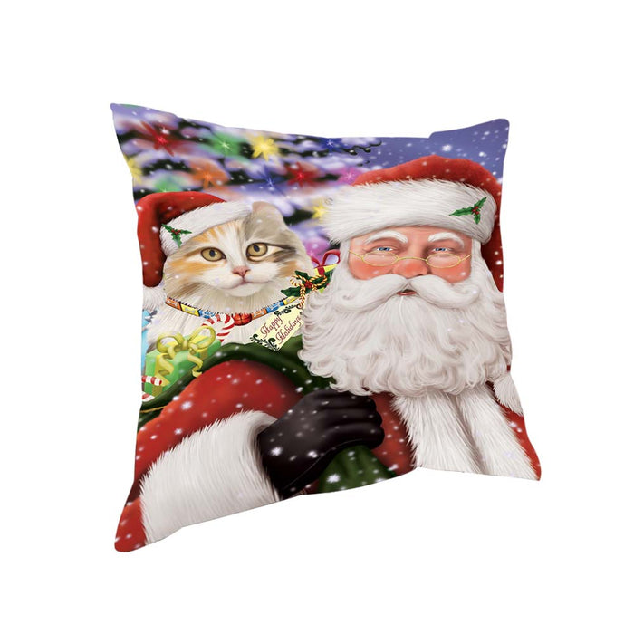 Santa Carrying American Curl Cat and Christmas Presents Pillow PIL70840