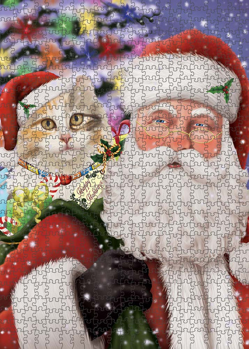Santa Carrying American Curl Cat and Christmas Presents Puzzle with Photo Tin PUZL90116