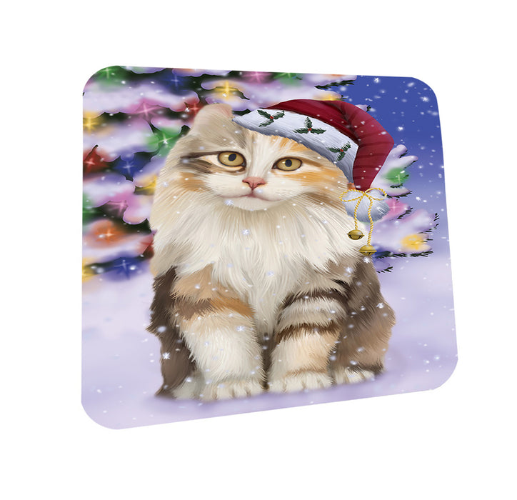 Winterland Wonderland American Curl Cat In Christmas Holiday Scenic Background Coasters Set of 4 CST55636