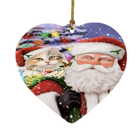 Santa Carrying American Curl Cat and Christmas Presents Heart Christmas Ornament HPOR55834