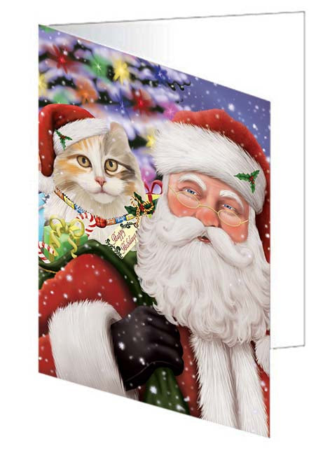 Santa Carrying American Curl Cat and Christmas Presents Handmade Artwork Assorted Pets Greeting Cards and Note Cards with Envelopes for All Occasions and Holiday Seasons GCD70949