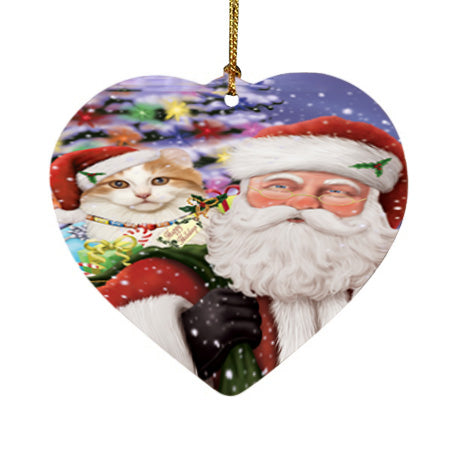 Santa Carrying American Curl Cat and Christmas Presents Heart Christmas Ornament HPOR55835