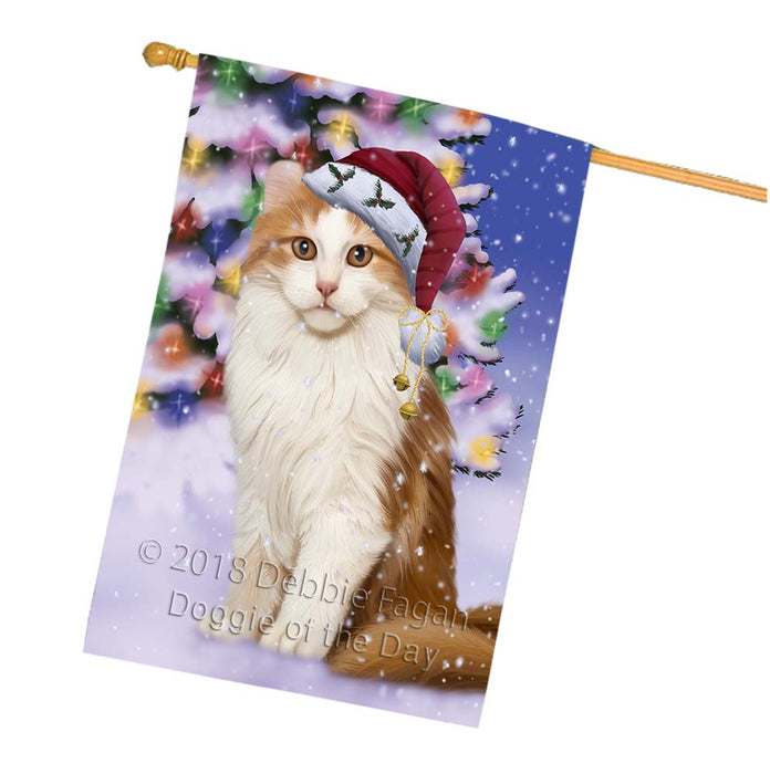 Winterland Wonderland American Curl Cat In Christmas Holiday Scenic Background House Flag FLG56108