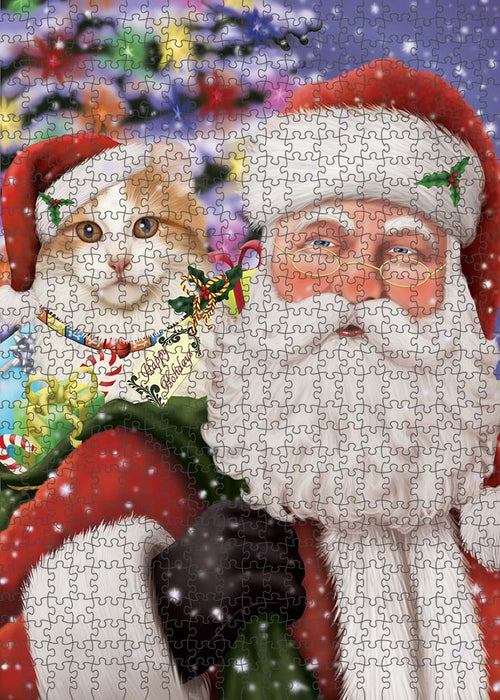 Santa Carrying American Curl Cat and Christmas Presents Puzzle with Photo Tin PUZL90120