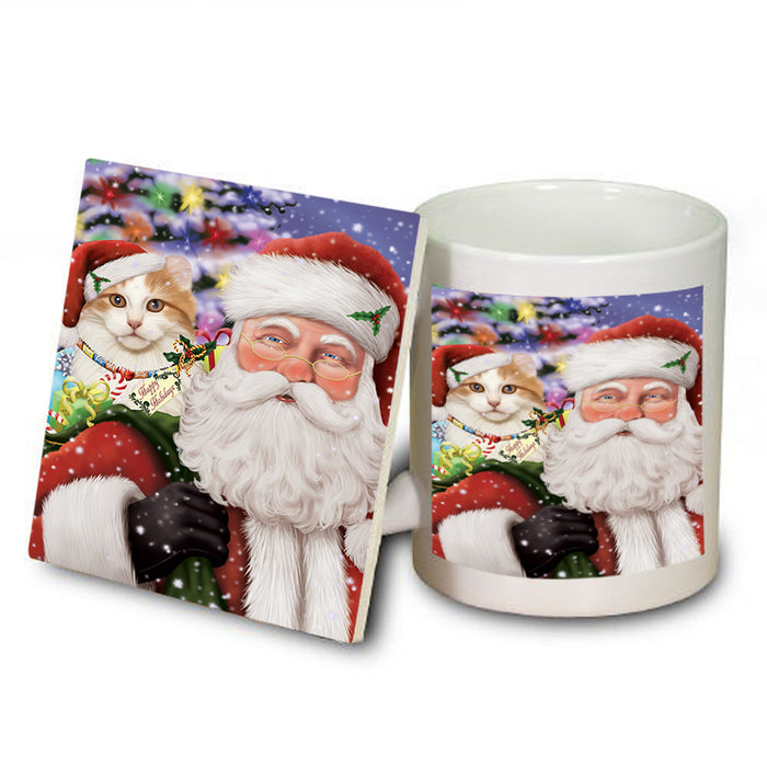 Santa Carrying American Curl Cat and Christmas Presents Mug and Coaster Set MUC55471