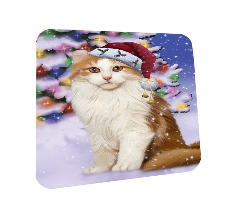 Winterland Wonderland American Curl Cat In Christmas Holiday Scenic Background Coasters Set of 4 CST55637