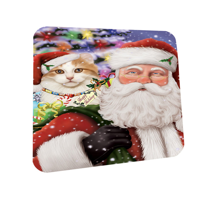 Santa Carrying American Curl Cat and Christmas Presents Coasters Set of 4 CST55437