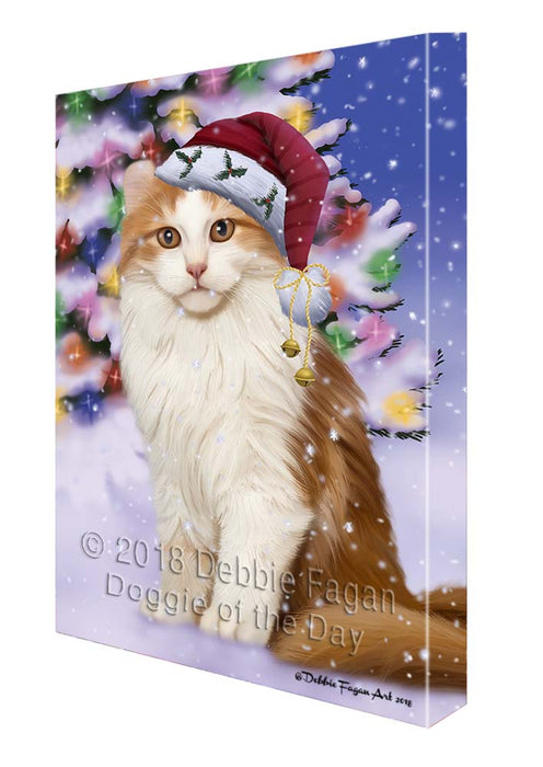 Winterland Wonderland American Curl Cat In Christmas Holiday Scenic Background Canvas Print Wall Art Décor CVS121040