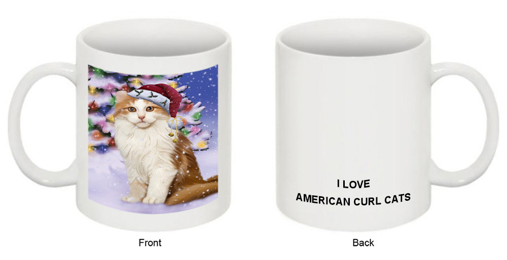 Winterland Wonderland American Curl Cat In Christmas Holiday Scenic Background Coffee Mug MUG51077