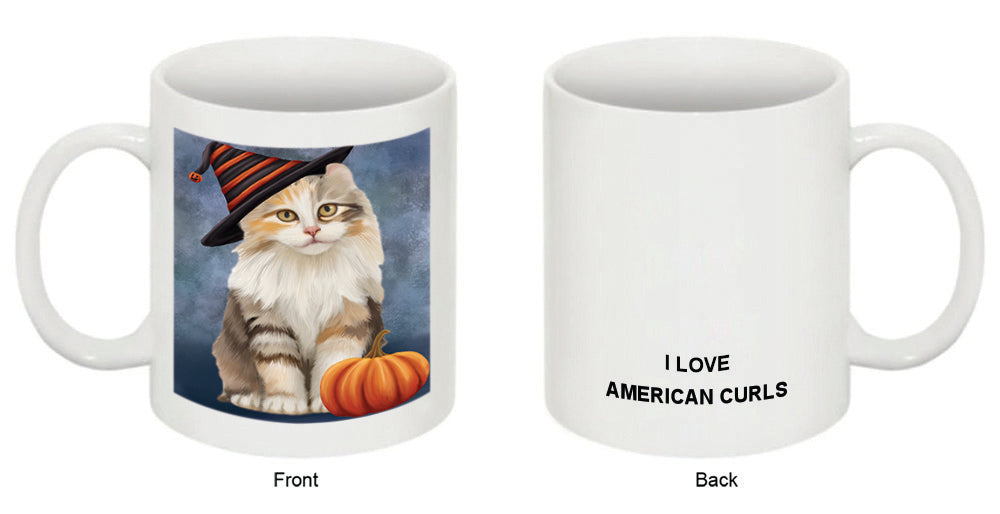 Happy Halloween American Curl Cat Wearing Witch Hat with Pumpkin Coffee Mug MUG50251
