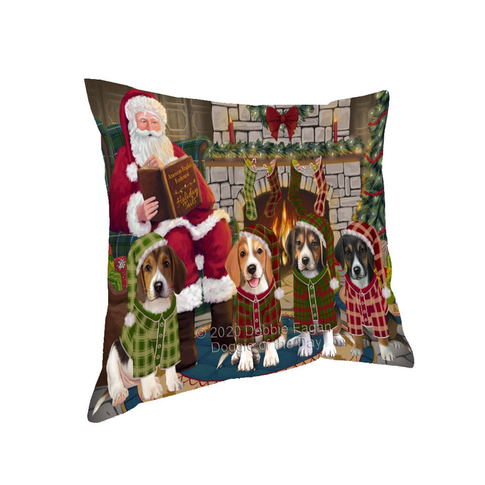 Christmas Cozy Fire Holiday Tails American English Foxhound Dogs Pillow with Top Quality High-Resolution Images - Ultra Soft Pet Pillows for Sleeping - Reversible & Comfort - Ideal Gift for Dog Lover - Cushion for Sofa Couch Bed - 100% Polyester