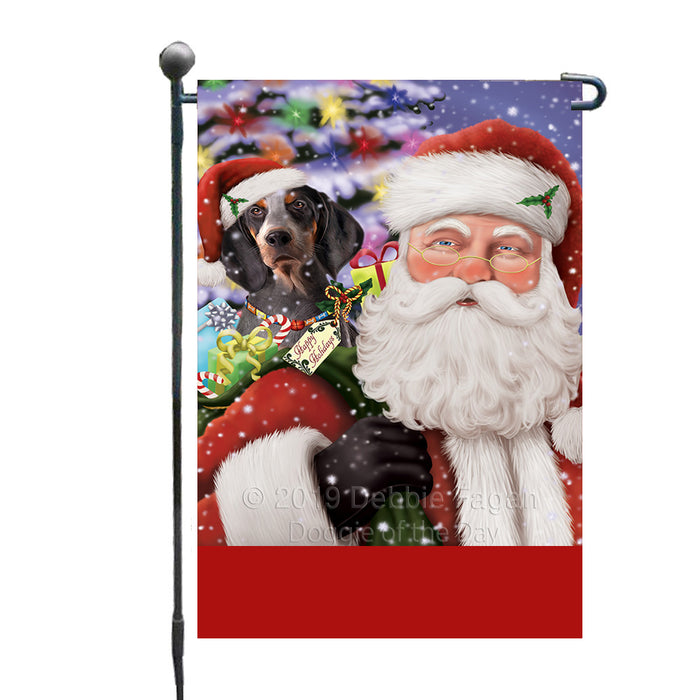 Personalized Santa Carrying American English Coonhound Dog and Christmas Presents Custom Garden Flag GFLG63692