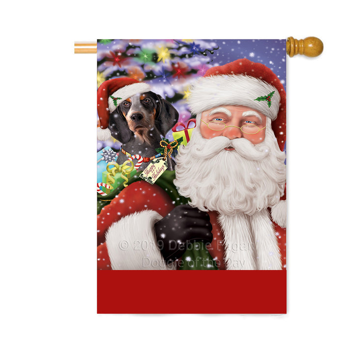Personalized Santa Carrying American English Coonhound Dog and Christmas Presents Custom House Flag FLG-DOTD-A63383