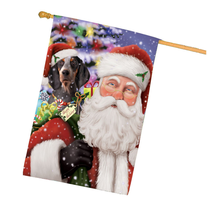 Christmas Santa with Presents and American English Coonhound Dog House Flag Outdoor Decorative Double Sided Pet Portrait Weather Resistant Premium Quality Animal Printed Home Decorative Flags 100% Polyester FLG68037