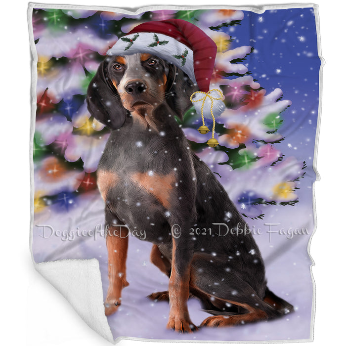 Winterland Wonderland American English Coonhound Dog In Christmas Holiday Scenic Background Blanket BLNKT120540