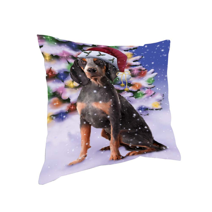 Winterland Wonderland American English Coonhound Dog In Christmas Holiday Scenic Background Pillow PIL71648