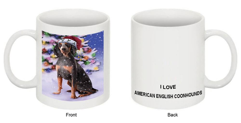 Winterland Wonderland American English Coonhound Dog In Christmas Holiday Scenic Background Coffee Mug MUG51078