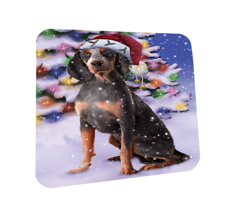 Winterland Wonderland American English Coonhound Dog In Christmas Holiday Scenic Background Coasters Set of 4 CST55638