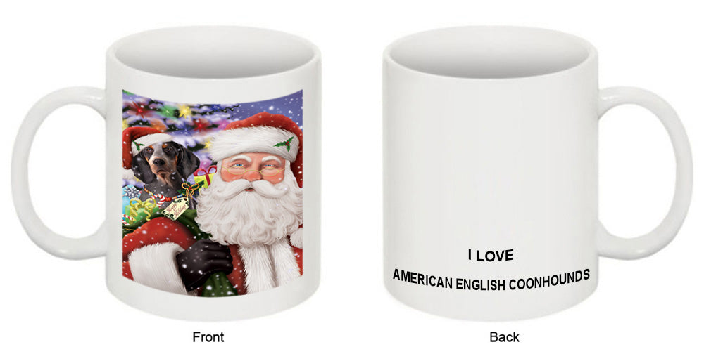 Santa Carrying American English Coonhound Dog and Christmas Presents Coffee Mug MUG50878