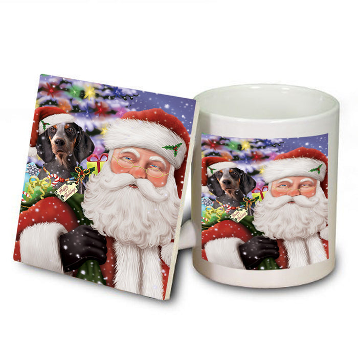 Santa Carrying American English Coonhound Dog and Christmas Presents Mug and Coaster Set MUC55472