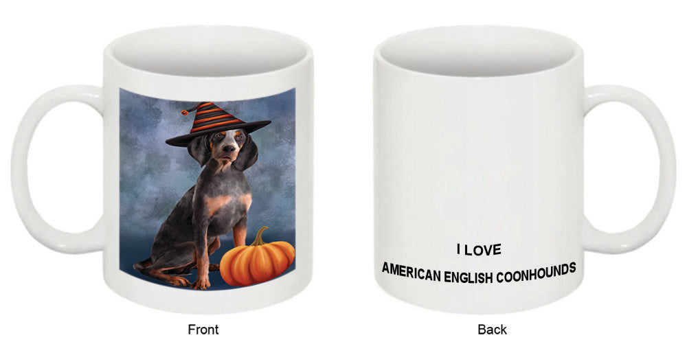 Happy Halloween American English Coonhound Dog Wearing Witch Hat with Pumpkin Coffee Mug MUG50252